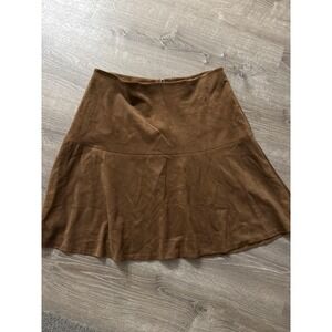 Tommy Hilfiger Brown Faux Suede Skater Mini Skirt Womens Size 16 Drop Waist